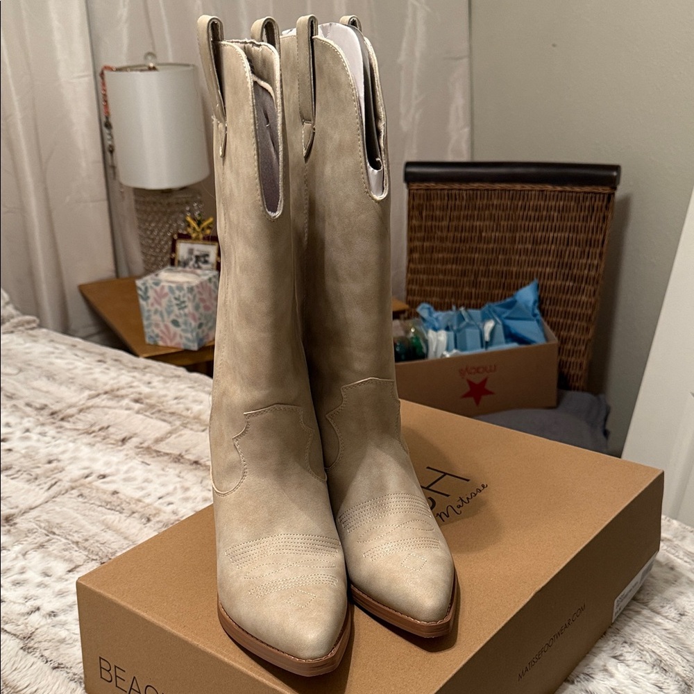 Chic Beige Heeled Boots by Beach